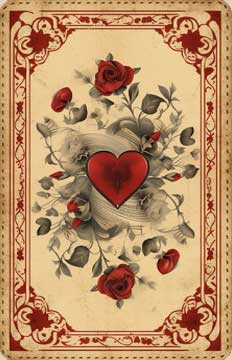 Lenormand Karte zum Thema Liebe mit Rosen und Mustern